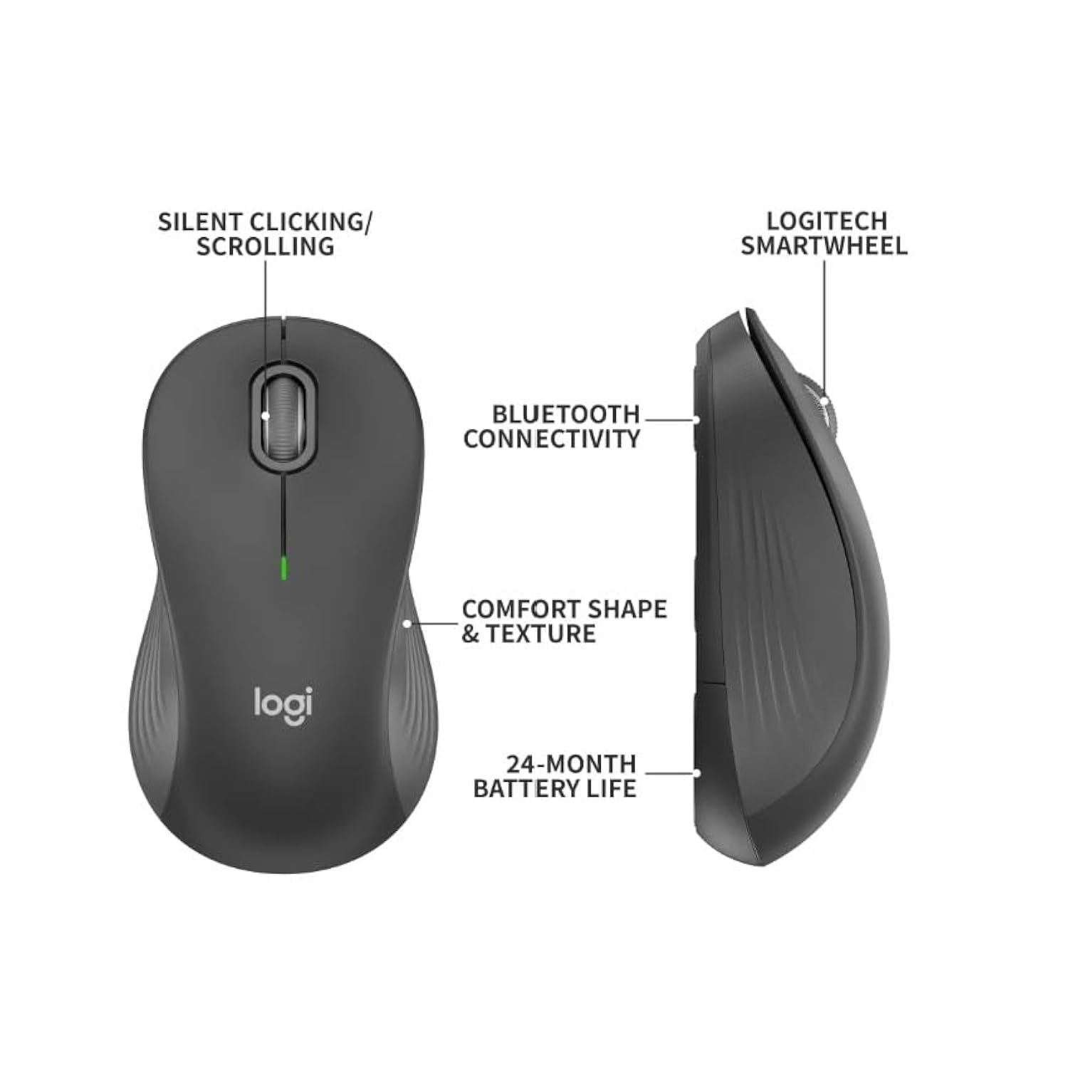 Logitech - Signature M550 L Full Size Bluetooth Ambidextrous Mouse With Silent Clicks - Wireless - Graphite (Renewed)