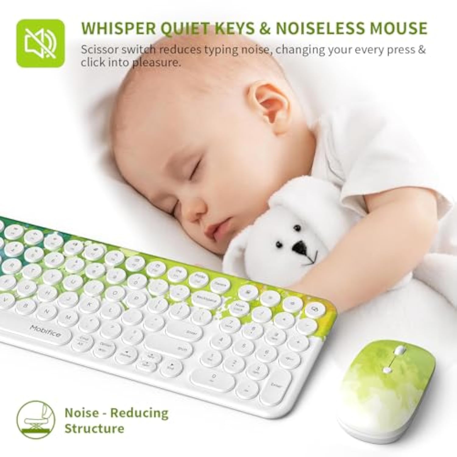 Wireless Keyboard And Mouse Combo 2.4Ghz Usb Ultra-Thin Cute Cordless Compact-Sized Silent Retro Computer Keyboard&Mouse Set For Office Pc Computer,Laptop,Windows,Mac,Microsoft,Tablets(Graffiti Green)