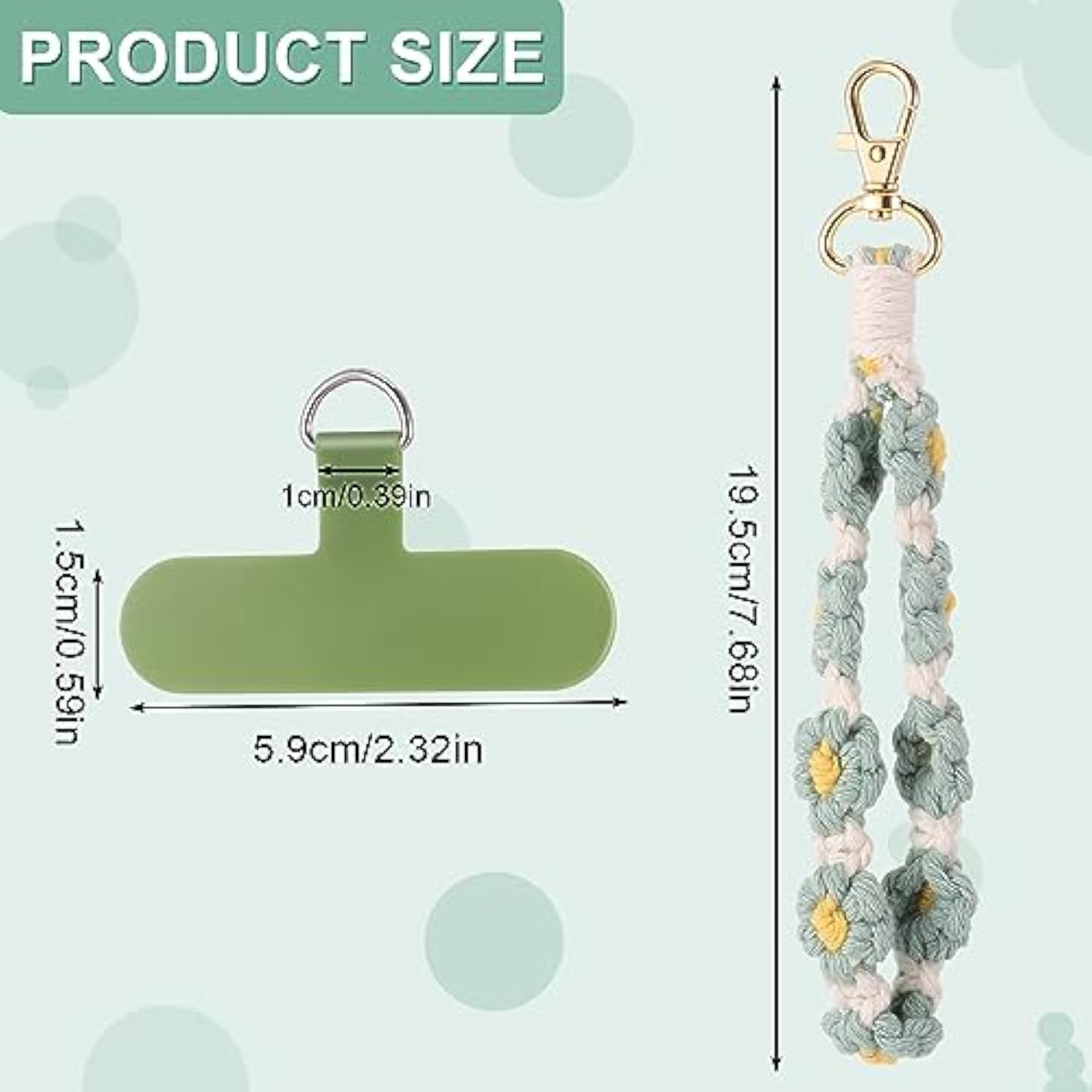 2 Pack Boho Macrame Phone Wrist Strap Floral Lanyard Keychain Pink Green