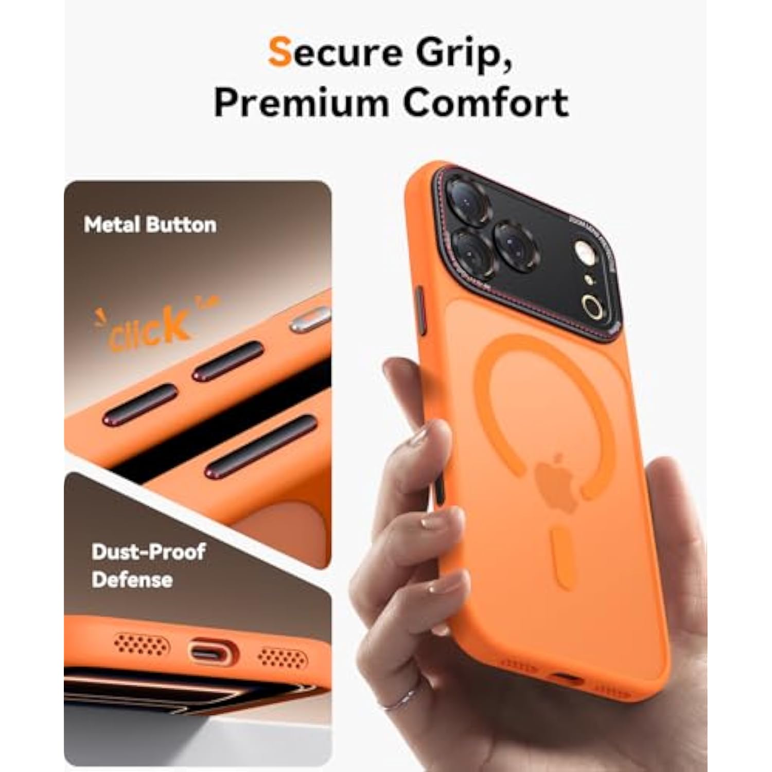 Magnetic For Iphone 17 Pro Max Case: Upgraded [Full Camera Protection], With [1X Screen Protector] [Camera Button], 6.9" Case For Iphone 17 Pro Max, Orange