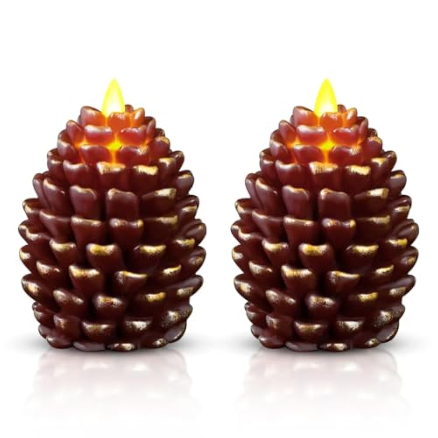 Christmas Pinecone Candles Flameless,Battery Operated Candles With Flickering Wick,Indoors Fake Candle,Christmas Candle Pine Cones Holiday Decor,Winter Thanksgiving Decorations,Set Of 2