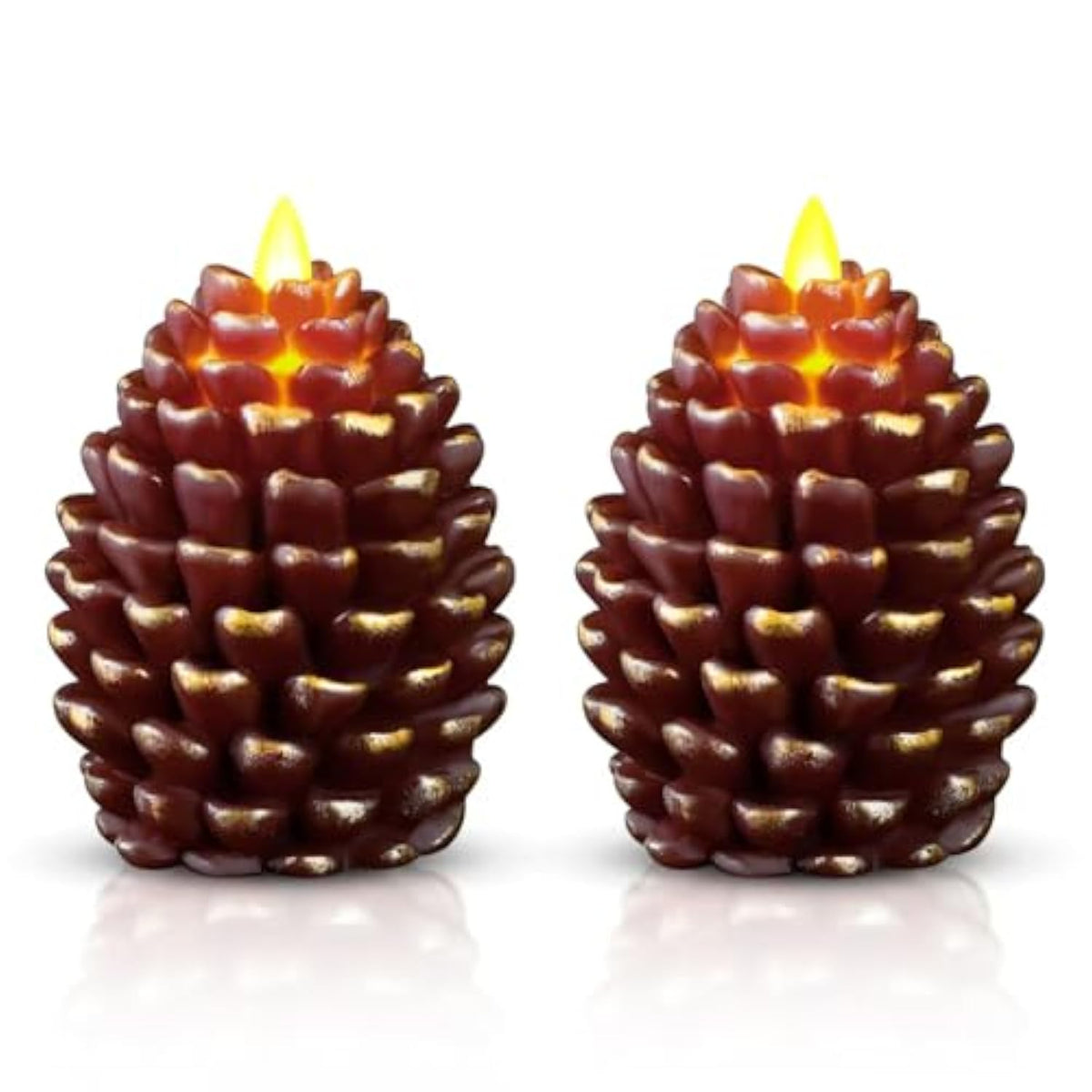 Christmas Pinecone Candles Flameless,Battery Operated Candles With Flickering Wick,Indoors Fake Candle,Christmas Candle Pine Cones Holiday Decor,Winter Thanksgiving Decorations,Set Of 2