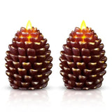 Christmas Pinecone Candles Flameless,Battery Operated Candles With Flickering Wick,Indoors Fake Candle,Christmas Candle Pine Cones Holiday Decor,Winter Thanksgiving Decorations,Set Of 2