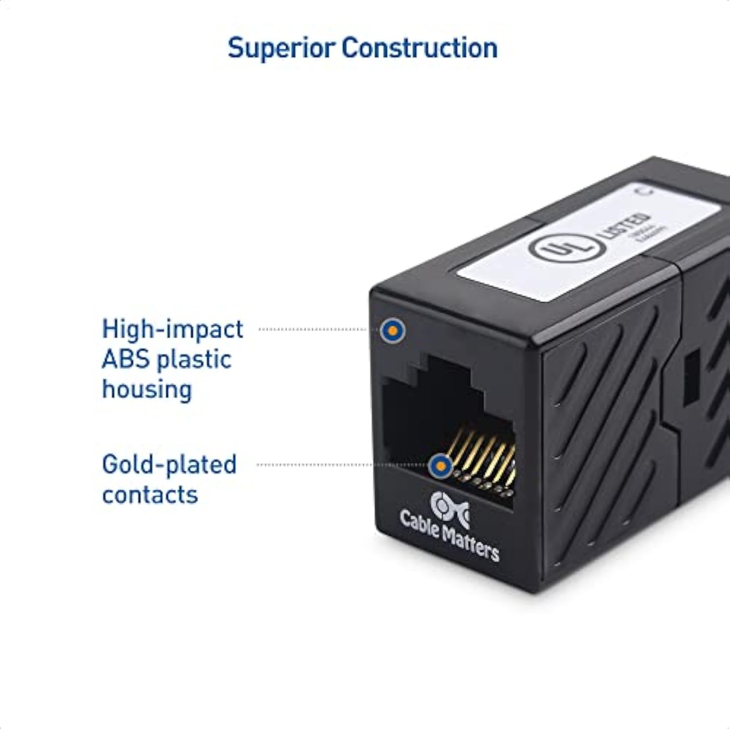 Cable Matters [UL Listed] 2-Pack Ethernet Coupler (RJ45 Coupler, Cat6 Coupler,