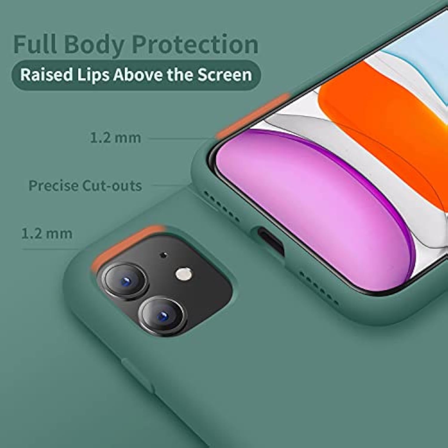 Designed For 11 Case, Silicone Ultra Slim Shockproof Phone Case With [Soft Anti-Scratch Microfiber Lining], 6.1 Inch, Midnight Green