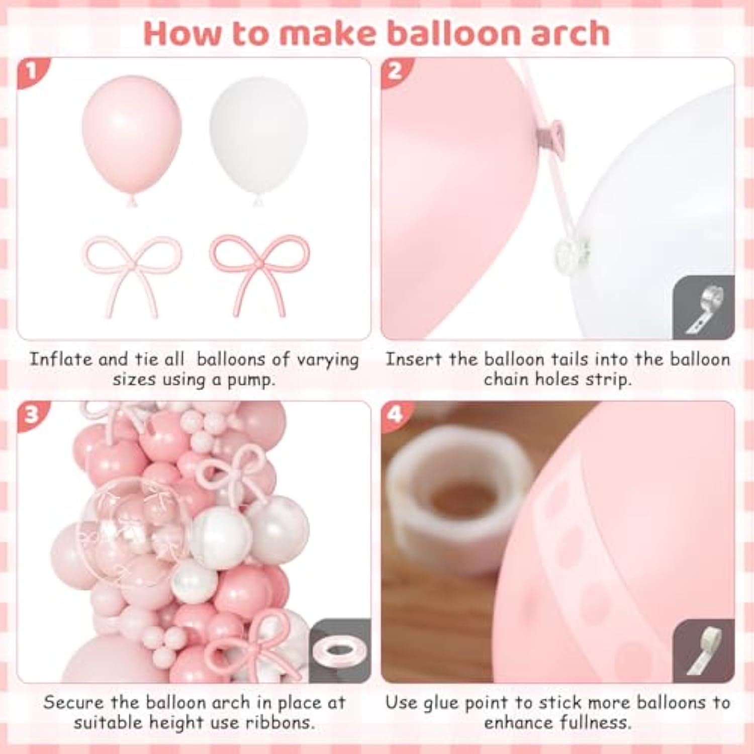Pink Bow Balloon Arch Garland Kit Happy Birthday Banner, 24'' Double Stuffed Clear Balloon With Ribbon Bows Light Pink White Balloons For Women Girls Coquette Birthday Party Decorations