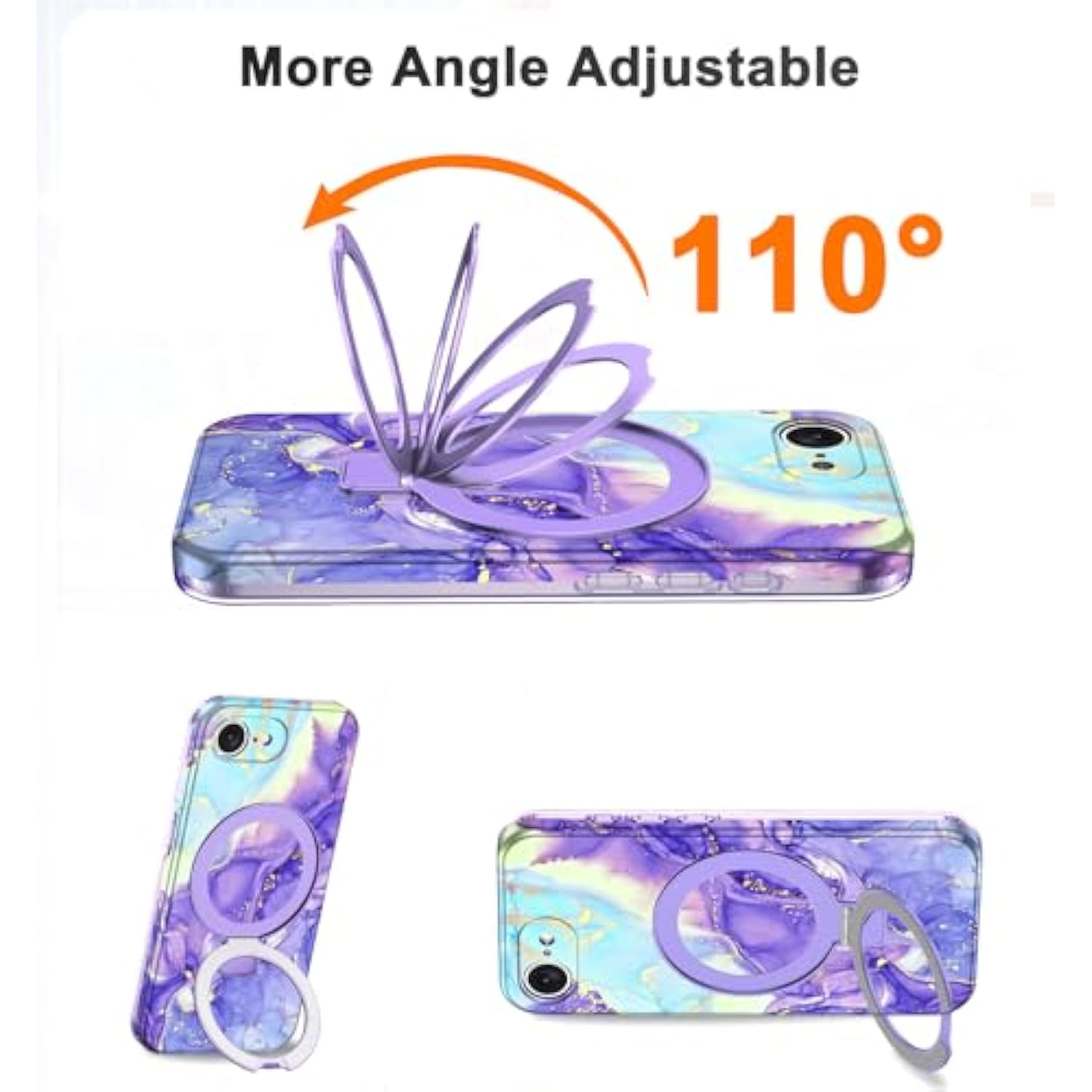 For 16E Case 2025 With Magnetic Invisible Ring Stand [Compatible With Magsafe], Full Body Rugged Slim Women Men Girl Shockproof Marble Pattern Design Case, Violet
