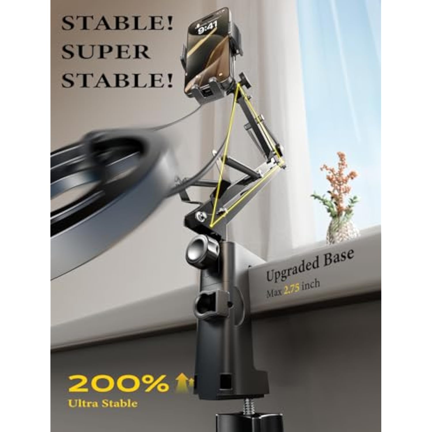 Phone Holder For Bed Desk [3Rd Upgrade] Cell Phone Stand For Desk,Recording Iphone Mount For Gooseneck Iphone Holder For Filming Camera Laying Down,Bed Accessories Flexible Arm Clamp Clip Stand