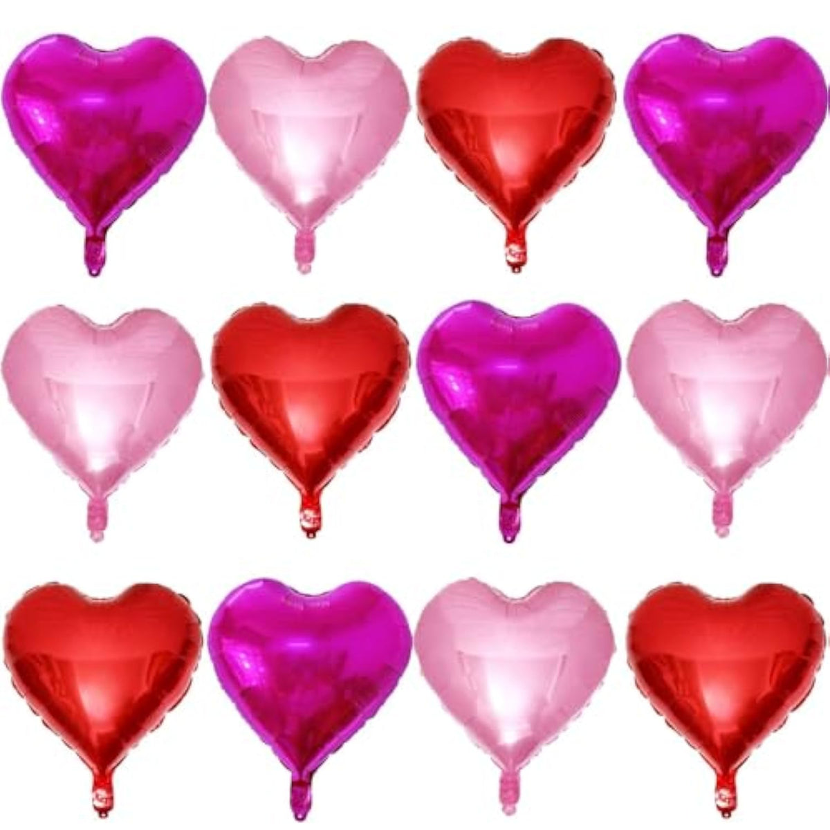12 Pcs Red Heart Shape Foil Mylar Balloons 18 Inch Love Balloons For Valentine'S Day Birthday Party Decorations Wedding Engagement Romantic Decor (Red & Pearl Pink & Hot Pink)