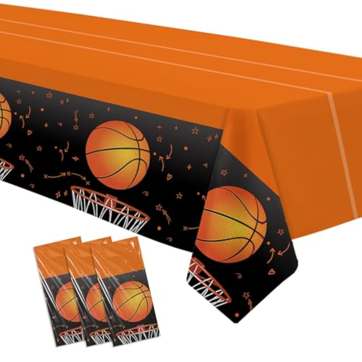 Basketball Party Decorations Tablecloth For Birthday Baby Shower, Disposable Sports Theme Basketball Birthday Party Supplies Table Cover, 3 Pack 86In X 55In