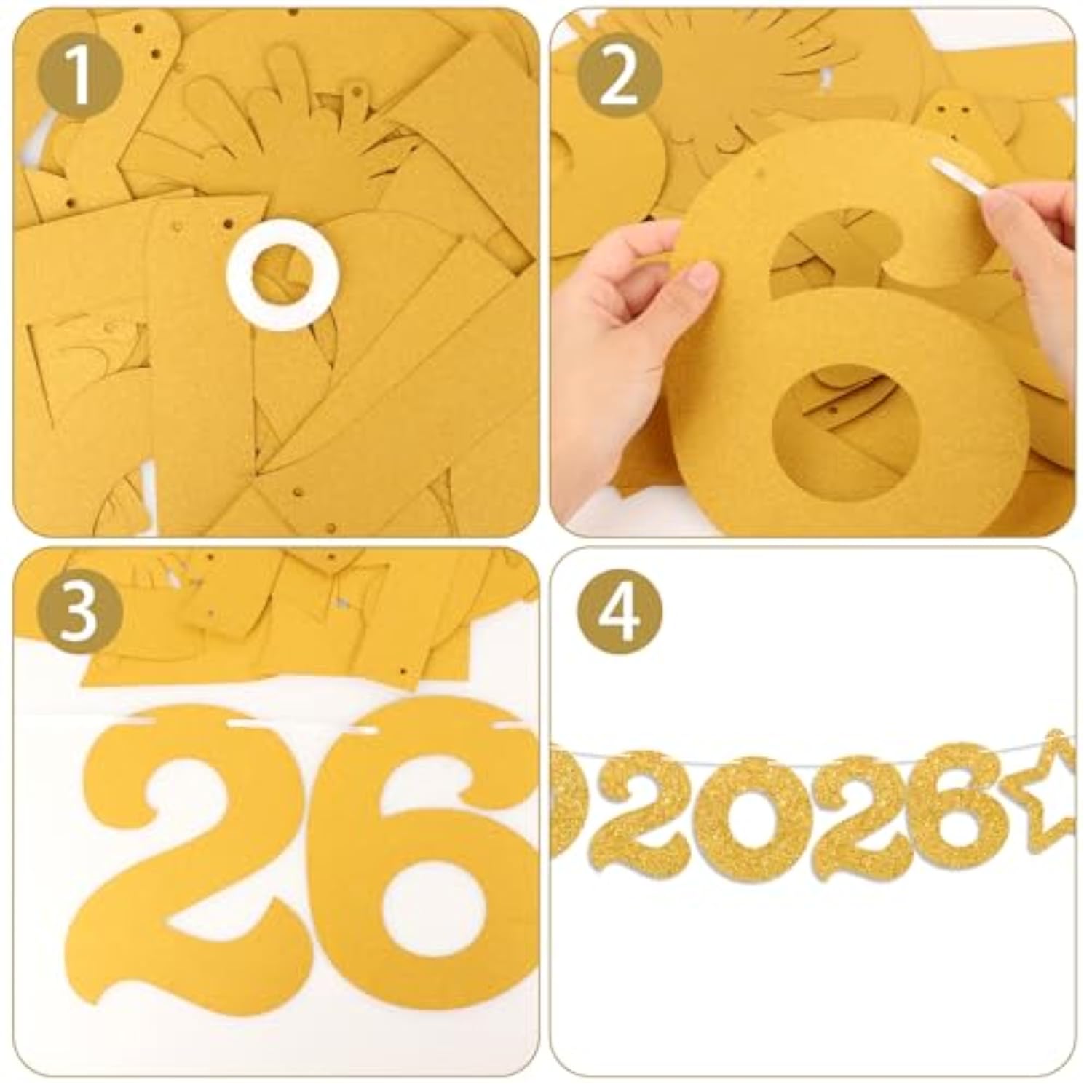 Bye 2025 Hello 2026 Sparkling Gold Happy New Year Banner Decorations