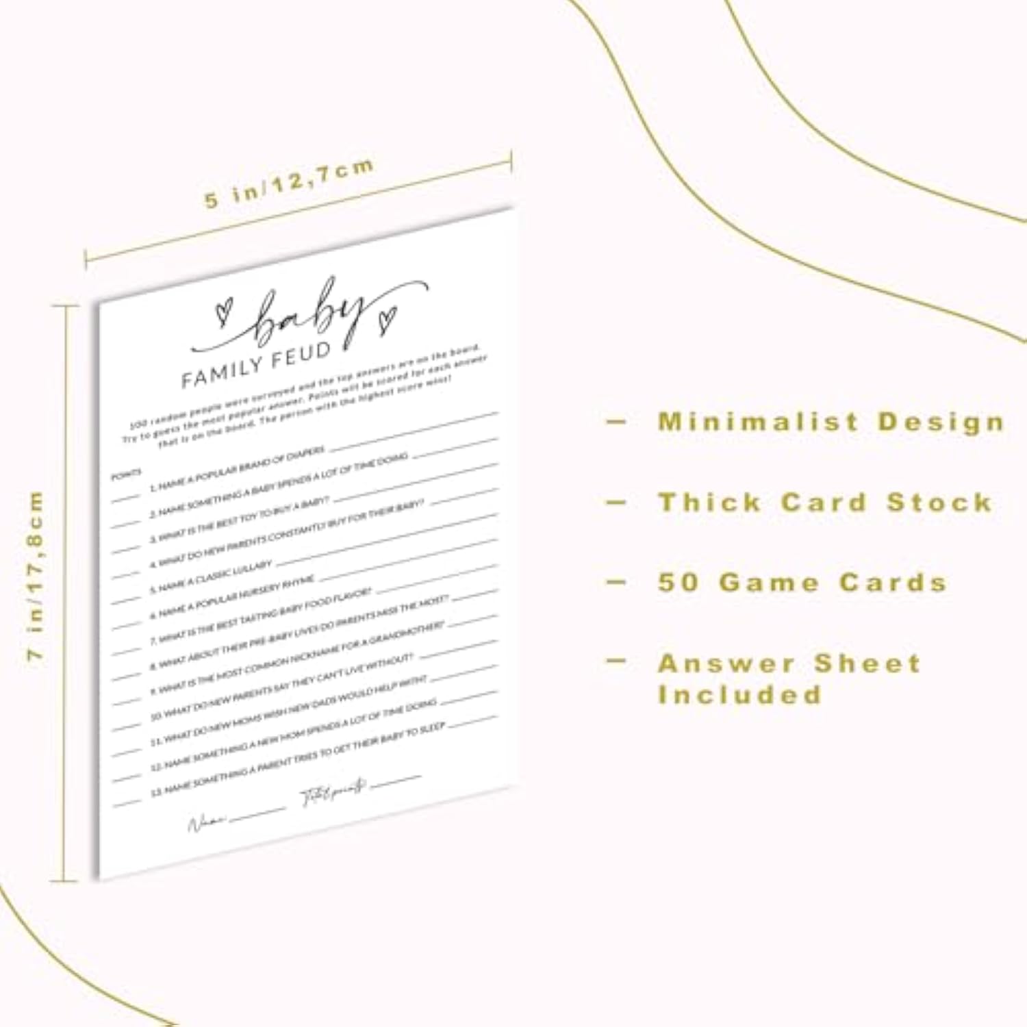 Baby Shower Family Feud Game Cards, 50 Pack Baby Shower Game Cards With Answer Sheet, Minimalist Design (Baby Family Feud)