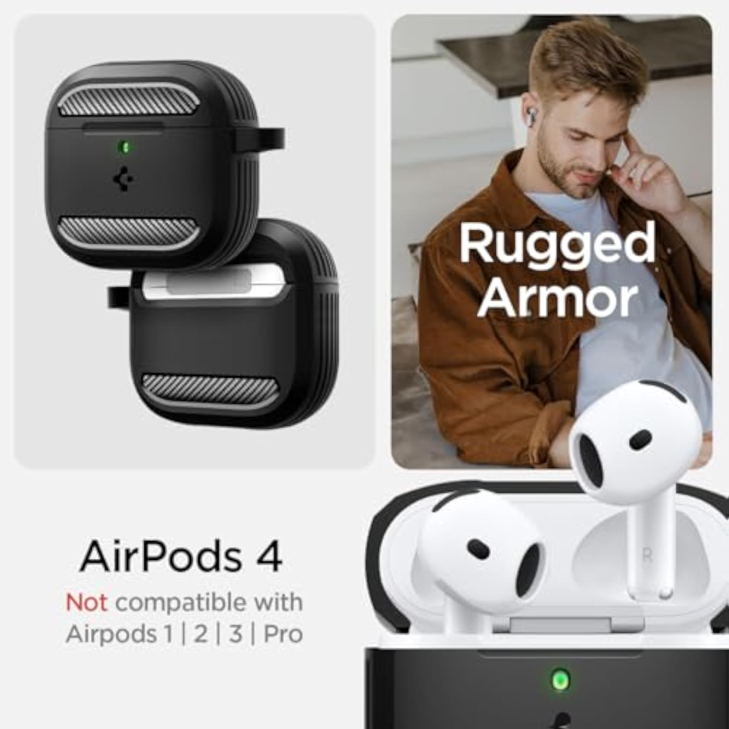 Spigen Rugged Armor Designed for AirPods 4 Case (2024) - Premium Protection for Your AirPods 4