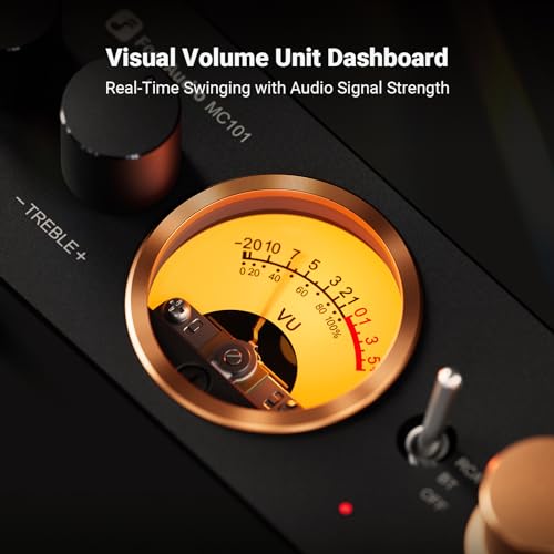 MC101 Bluetooth Stereo Amplifier Home Audio Component Mini Amp with VU Meter 2 Channel HiFi Receiver for Passive Speakers with Bass Treble Tone