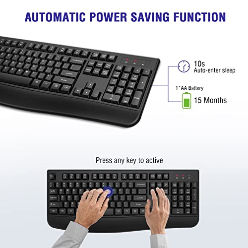Wireless Keyboard, 2.4G Full-Sized Ergonomic Wireless Computer Keyboard With Wrist Rest For Windows, Mac Os Laptop/Pc/Desktop/Notebook(Black)