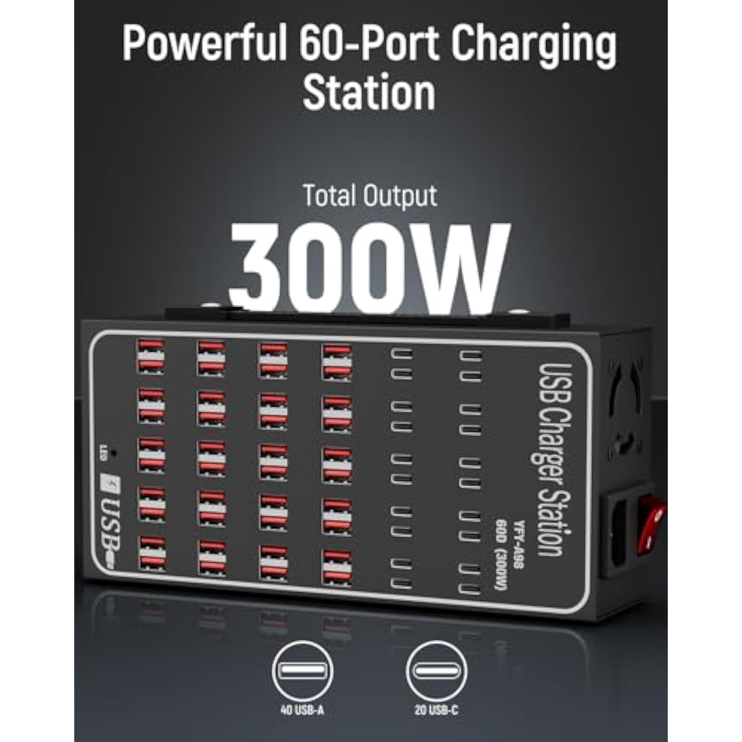 60 Port 300W(60A) Usb Charging Station, Multi Usb C Charger Station Block With Intelligent Protection, Desktop Charging Station For Multiple Devices, Suitable For Schools, Hotels, Shops And Malls