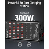 60 Port 300W(60A) Usb Charging Station, Multi Usb C Charger Station Block With Intelligent Protection, Desktop Charging Station For Multiple Devices, Suitable For Schools, Hotels, Shops And Malls