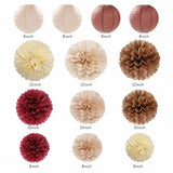 Burgundy Brown Beige Boho Party-Decorations - 20pcs Dusty Pink Fall Birthday Paper Lanterns Fans,Tissue Pom Poms,Honeycomb Balls,Autumn Wedding Bridal Shower Rustic Neutral Baby Decor
