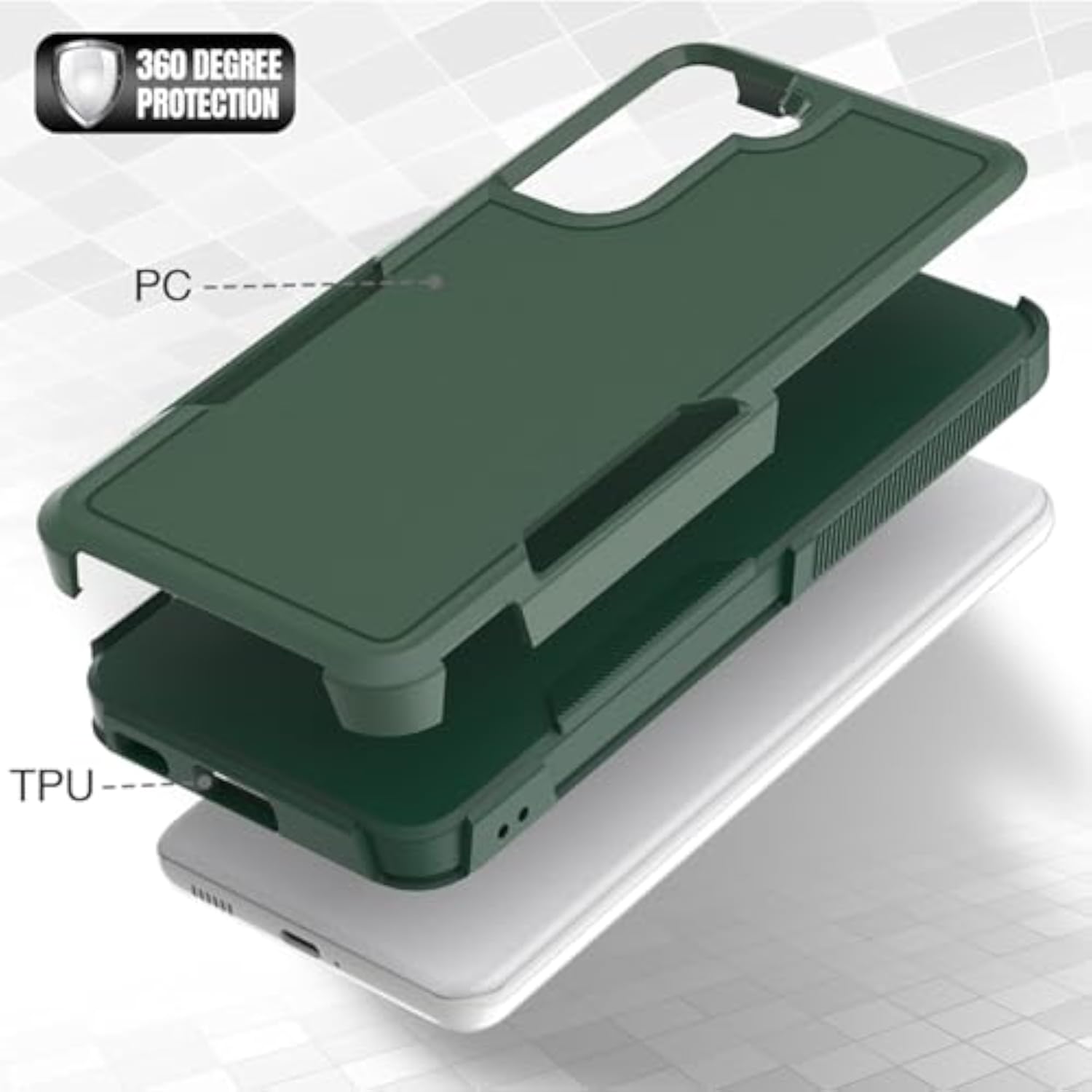 Dual Layer Protective Heavy Duty Cell Phone Cover Shockproof Rugged with Screen Protector for Samsung Galaxy S21 5G 2021, 6.2", Dark Green