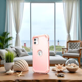 For Iphone 11 Case With Screen Protector(Tempered Glass), Hybrid 3 In 1 Shockproof Slim Fit Heavy Duty Protection Hard Pc Cover Soft Silicone Bumper Full Body Case,Rose Gold