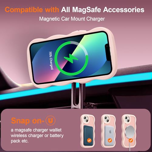 Magnetic for iPhone 14 Plus Case & iPhone 15 Plus Case, Compatible with MagSafe, 2025 Transparent Wave Frame Design Case Soft Edge Cover Cute Clear