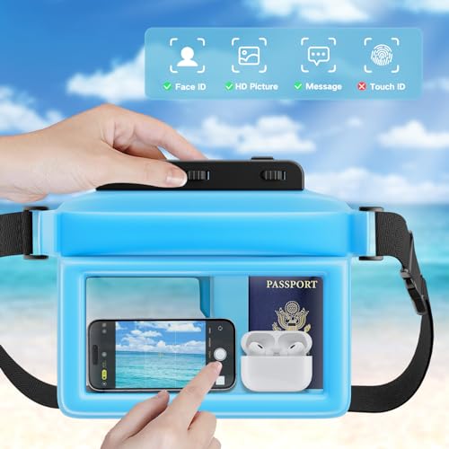 Large Floating Waterproof Phone Pouch with Adjustable Waist Strap, Water Proof Fanny Pack Dry Bag Wallet for Cellphone Passport Watch and Valuables,