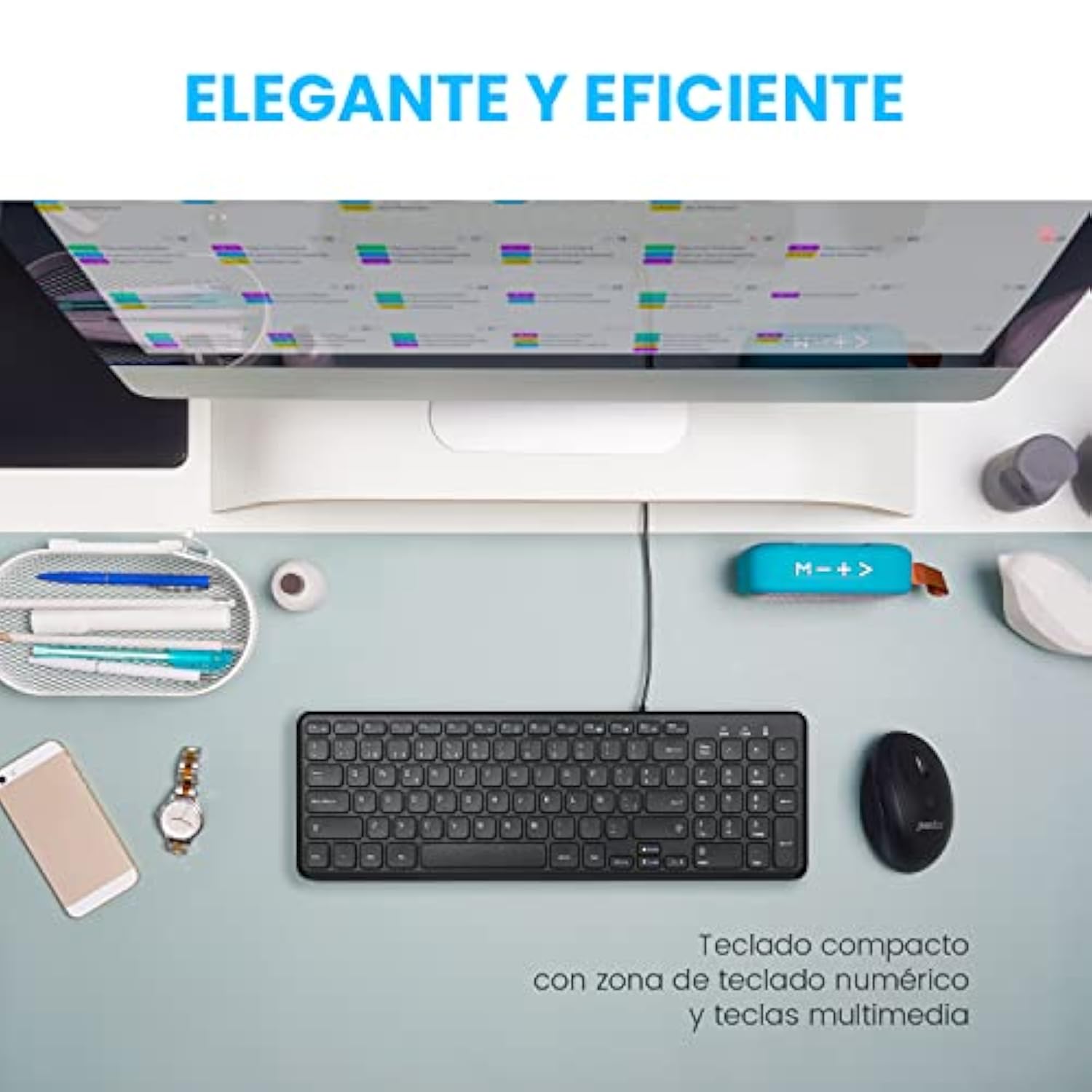 Perixx PERIBOARD-213B ES Teclado con Cable USB y Teclas Multimedia - Las tecla