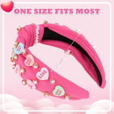 Valentines Day Headbands For Women Love Sweet Heart Headband Hot Pink Rhinestone Knotted Headband For Women Valentine Day Decorations Fashion Headband Hair Accessories