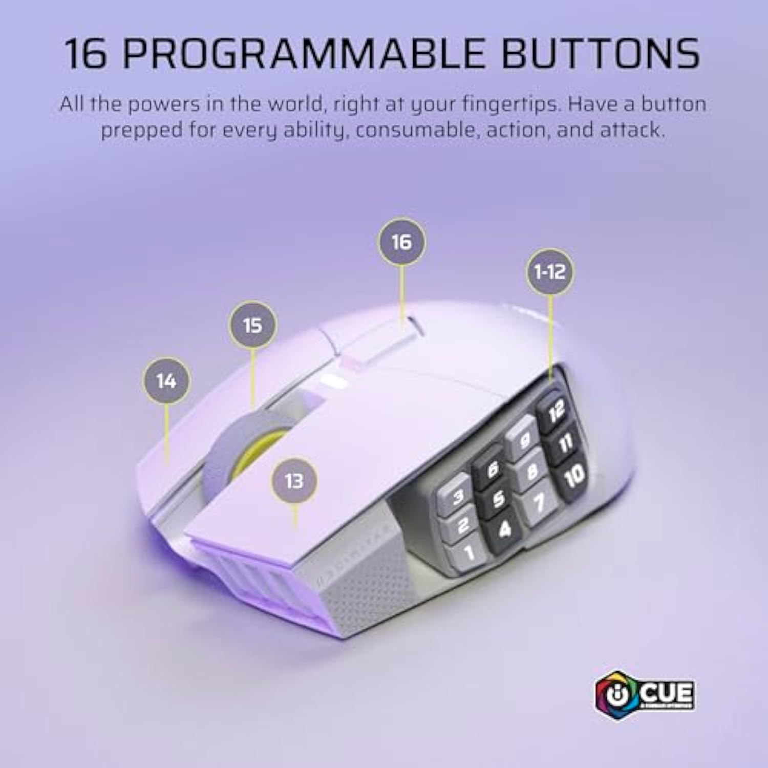 Corsair Scimitar Elite Wireless SE MMO PC Gaming Mouse – 33,000 DPI, 16 Programmable Buttons, Key Slider, Elgato Virtual Stream Deck, 1,000Hz Polling, Up to 150-Hour Battery – White