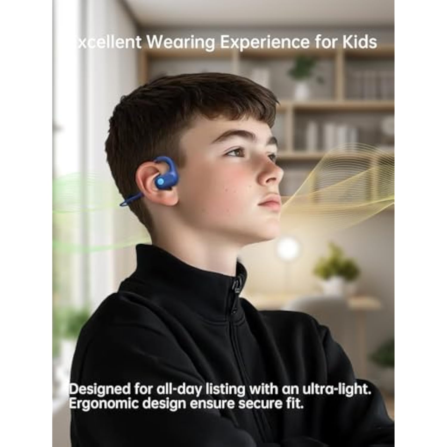 Kids Bluetooth Headphones, Bluetooth 5.4 Air Conduction Open Ear Headphones, Ultra-Light, Stereo Sound With Mic, Ipx5 Waterproof, 15H Playtime, Perfect For School And Outdoor Activities-Blue