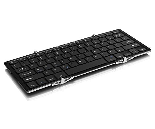 Portable Aluminum Tri-Fold Bluetooth Keyboard (Standard Full-Size) With Built-In Rechargeable Battery For Iphone, Smartphone, Ipad, Tablet, Mac, Pc (Ablko4F) Black