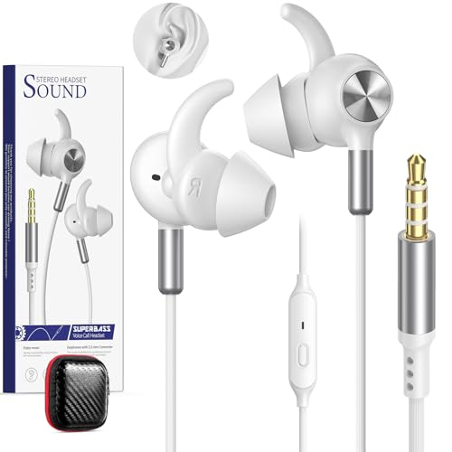 Earbuds Wired 3.5mm Headphones for School PC, Noise Cancelling Ear Buds Wired with Microphone Case Magnet Wire Plug in Earphones for