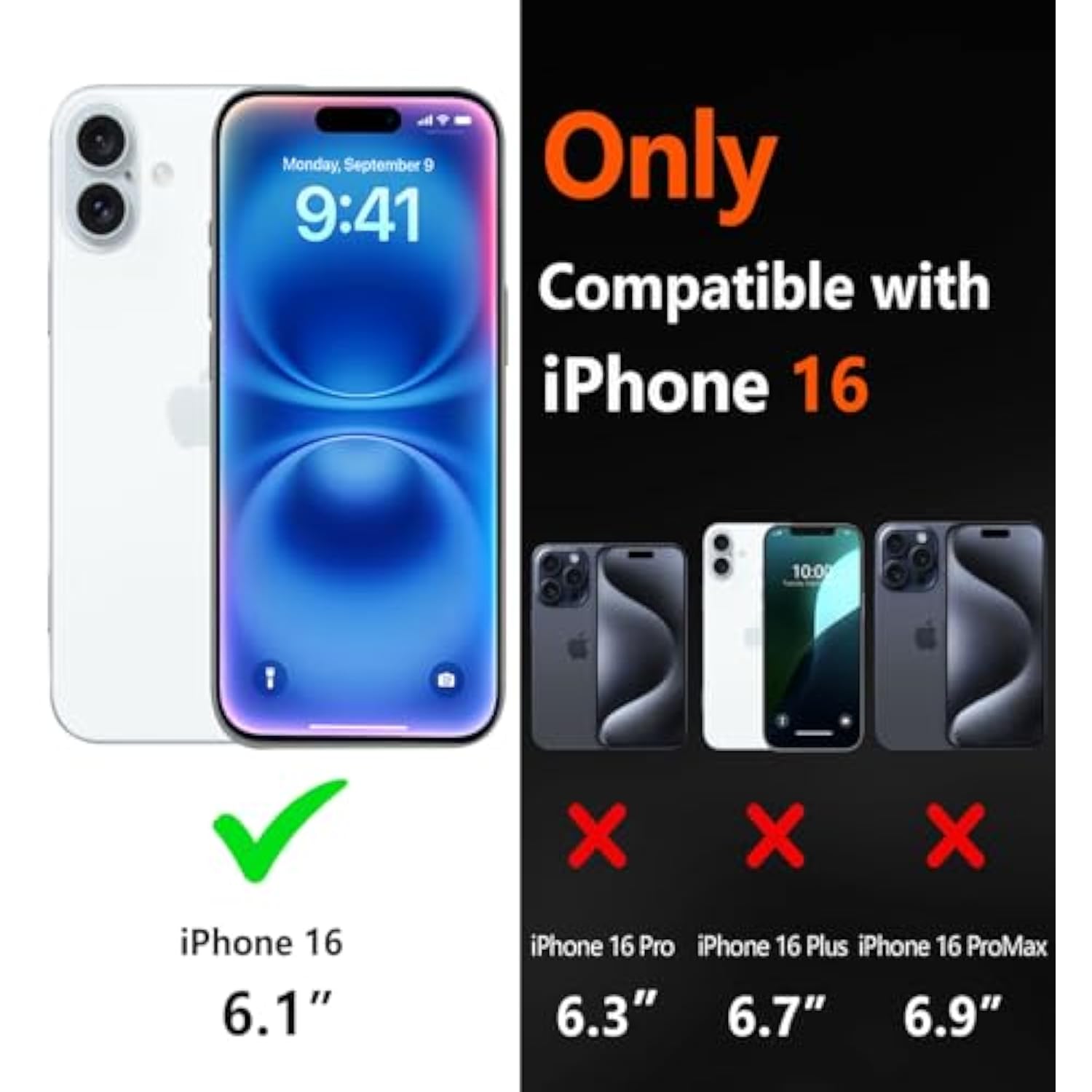 For Iphone 16 Case [Shockproof] [Dropproof] [Tempered Glass Screen Protector + Camera Protectors] Heavy Duty Protection Phone Case Cover For Iphone 16 (Black)