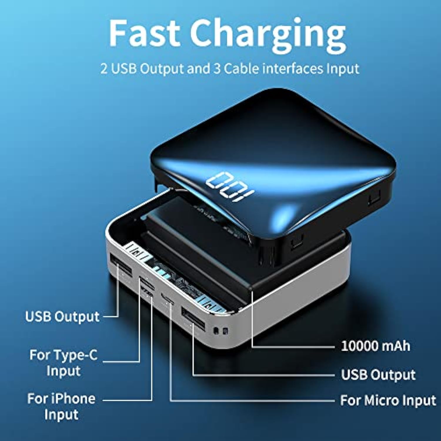 Power Bank The Smallest And Lightest 10000Mah External Battery Ultra-Compact High-Speed Charging Technology Portable Charger For Iphone, Samsung Galaxy S20/21 Silver