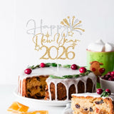 Happy New Year 2026 Cake Topper Gold Glitter Party Decorations