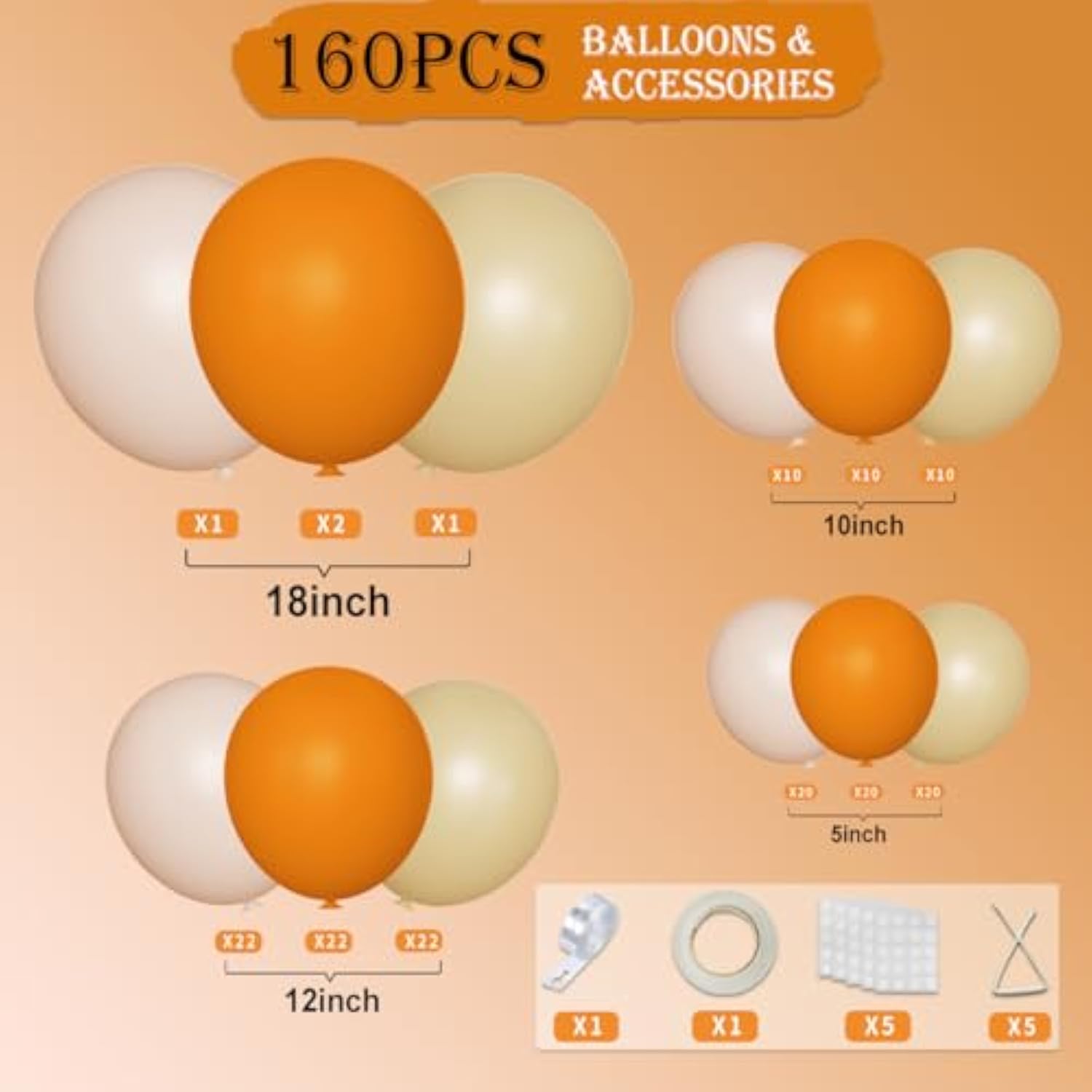 Fall Balloon Garland Kit: 160 Pcs Burnt Orange, Brown & White