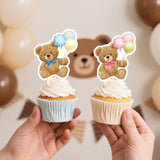 30Pcs Bear Gender Reveal Decorations Cupcake Toppers Bear Gender Reveal Cake Decorations Boy Girl Twins Baby Shower