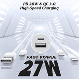 For Iphone Fast Charger?Apple Mfi Certified?, 20W Usb C Wall Charger Block/27W Car Charger Adapter With 2-Pack 3Ft Type C To Lightning Cable, Fast Charging Kit For Iphone 14/13/12/11Pro Max/Xr/Ipad