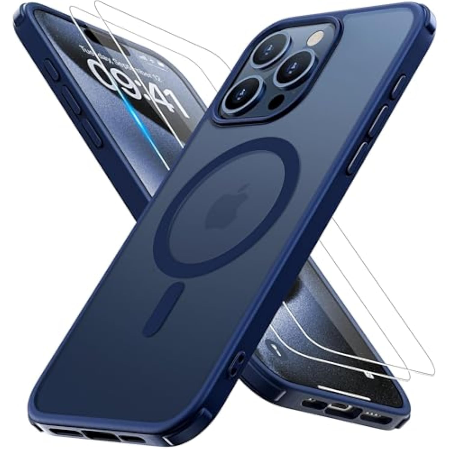Magnetic For Iphone 15 Pro Max Case [Compatible With Magsafe] With 2X Screen Protector, Military-Grade Slim Shockproof Phone Cover Translucent Matte Anti-Fingerprint For Iphone 15 Promax, Blue