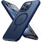 Magnetic For Iphone 15 Pro Max Case [Compatible With Magsafe] With 2X Screen Protector, Military-Grade Slim Shockproof Phone Cover Translucent Matte Anti-Fingerprint For Iphone 15 Promax, Blue