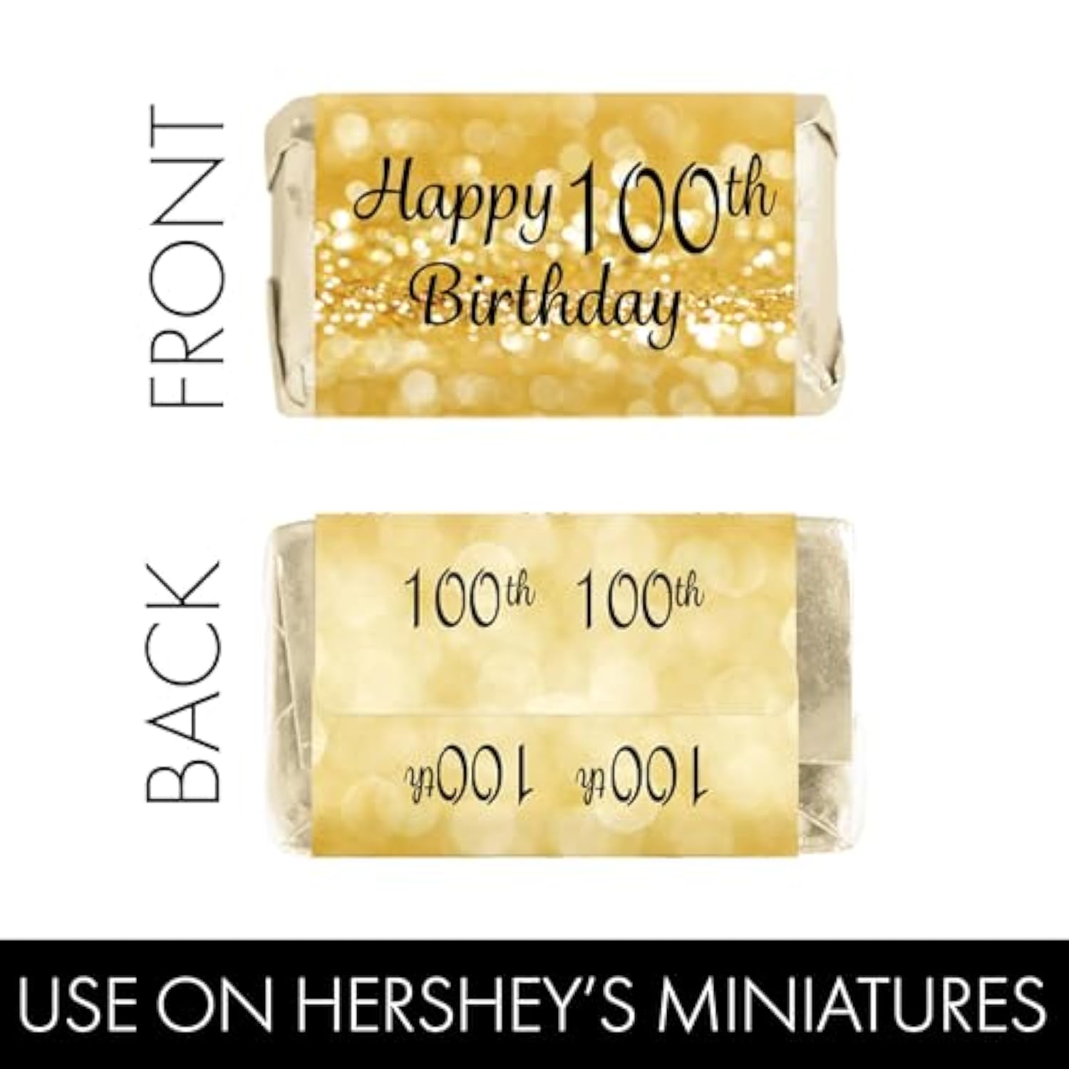 Black And Gold 100Th Birthday Candy Mini Bar Wrappers, 100Th Birthday Party Favors For Guests - 42 Stickers