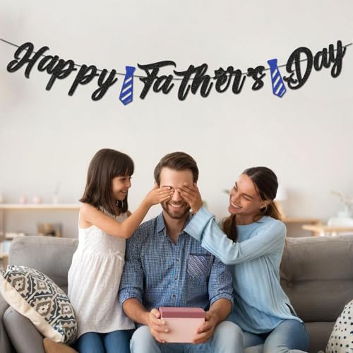 Happy Fathers Day Banner - Glitter Father's Day Decor Sign Banner Backdrop Background for Party - Fathers Day Decorations Party Theme Event Celebration Supplies