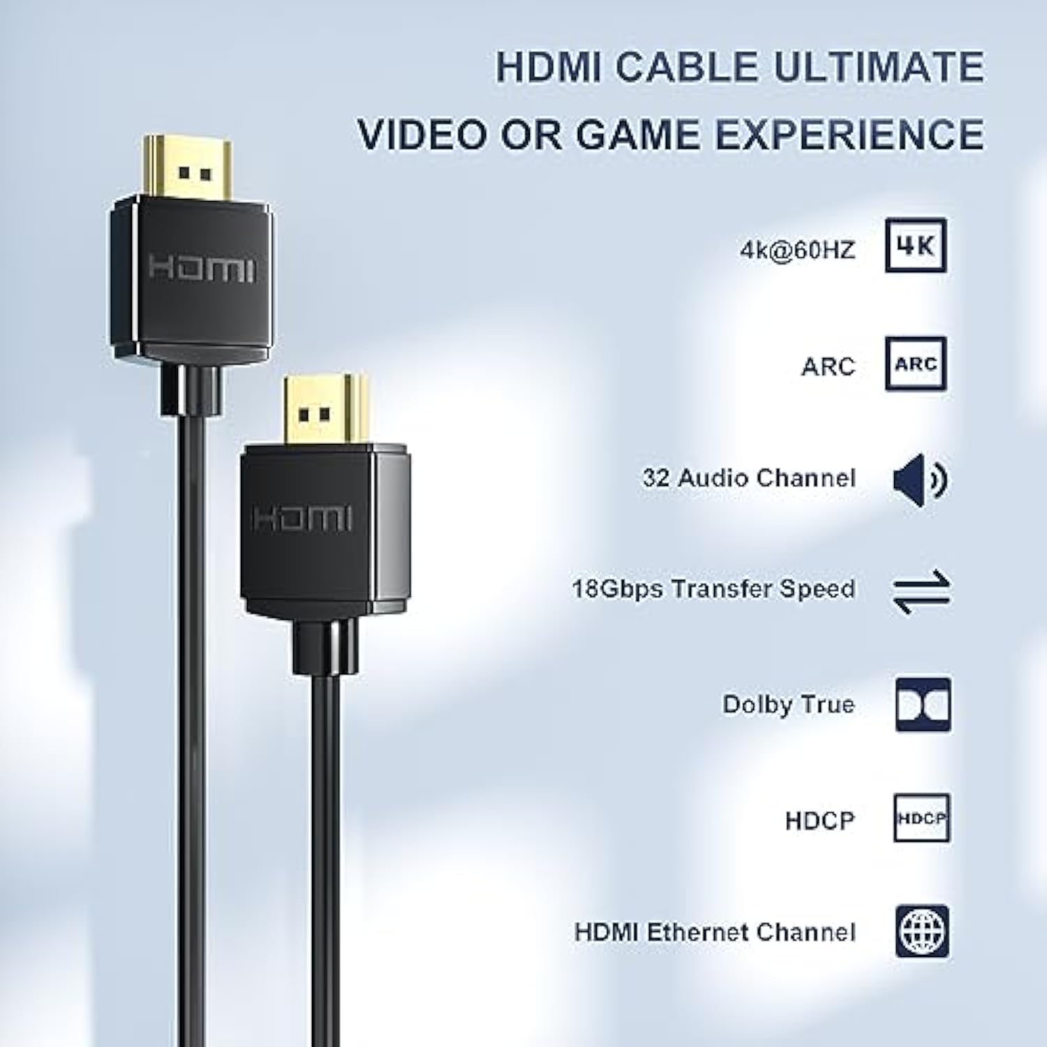 4K Hdmi Cable 6.6Ft, High Speed 18Gbps Hdmi 2.0 Cable, Support Hdr, 3D, 2160P,
