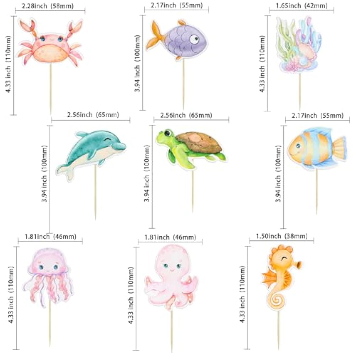 36Pcs Ocean Animal Cupcake Toppers Under The Sea Turtles Octopus Cupcake Picks Seahorse Coral Cake Decorations For Under The Sea Theme Baby Shower Birthday Party Supplies