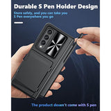 Galaxy Z Fold 4 Case with S Pen Holder & Card Holder & Hinge Protection, Built-in Screen Protector & Slide Camera Cover, Durable Wallet Phone Case for Samsung Z Fold 4 5G 2022 (Black)
