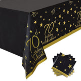 70Th Birthday Disposable Tablecloth 4 Pack Gold And Black Waterproof Plastic Table Cover For Men Woman 70 Birthday Party Decorations