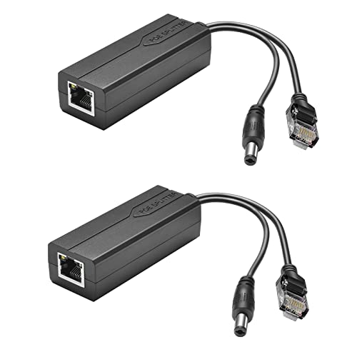 Active Poe Power Over Ethernet Splitter Adapter 48V To 12V, 5.5X2.1Mm Dc, Ieee 802.3Af/At Compliant 10/100Mbps Poe Splitter With 12V Output For Surveillance Camera Cctv & Voip Phone, 2 Pack