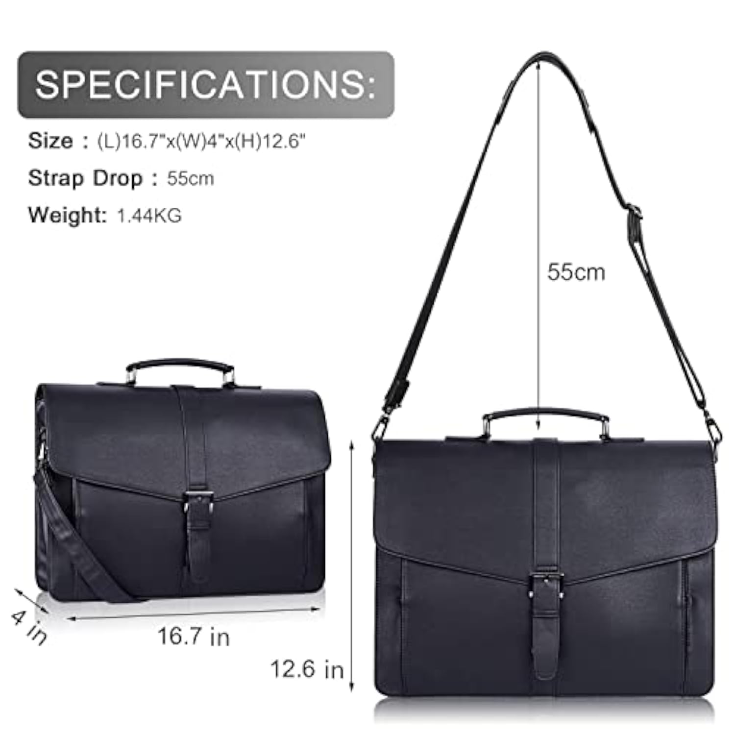 Men'S Leather Briefcase 15.6 Inch Laptop Computer Bag For Office/Business/Travel, Large Satchel Professional Leather Messenger Shoulder Bag, Black