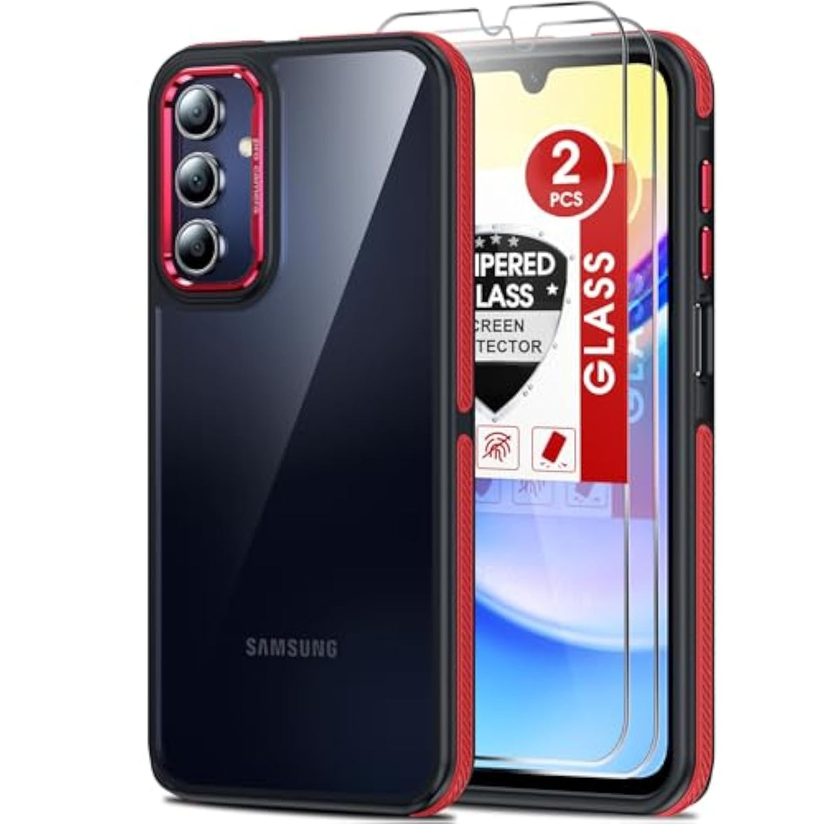 For Samsung A15-5G Case: 2 Pack Screen Protector Shockproof Military-Grade, [Anty-Slip Grip] Metal Texture Lens Magnetic Translucent Matte For Samsung Galaxy A 15 5G Case, Black