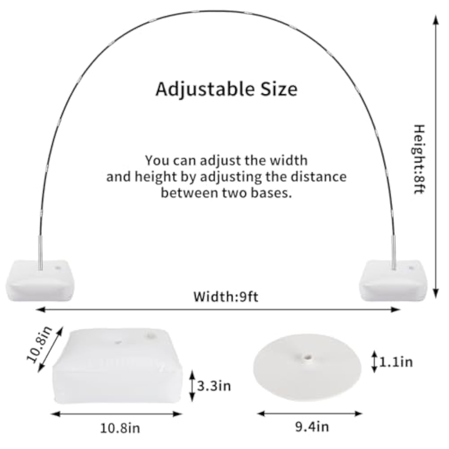 Balloon Arch Kit, 8Ft Tall & 9Ft Wide Adjustable Balloon Arch Stand With 2 Pvc Bases,2 Water Fillable Bags, 50Pcs Balloon Clips For Wedding Birthday Party Baby Shower Supplies Decoration